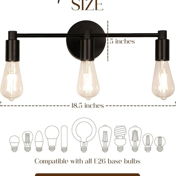 Project Renovate Other - Bathroom Light Fixture, 3 Light Vanity, Modern Black,